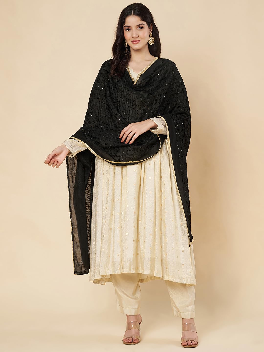 Chanderi Cotton Embroidery Dupatta for Women | Black