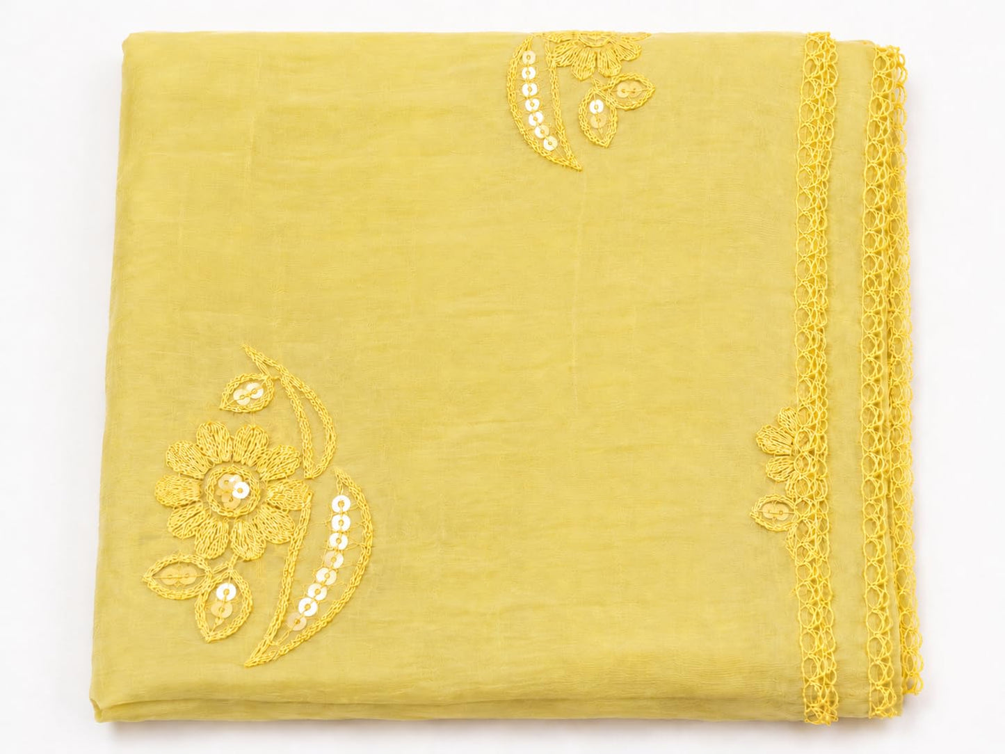 Self Floral Embroidery Chanderi Cotton Dupatta for Women | Yellow - view 6