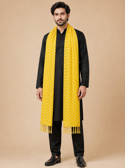 Printed Bandhani Dupatta for Men | Yellow