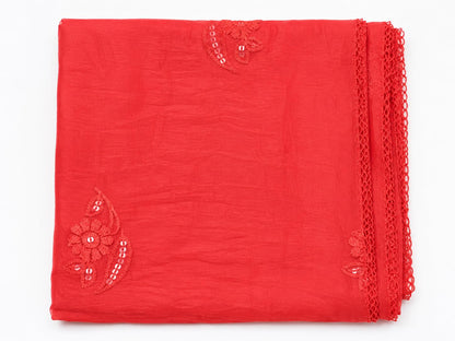 Self Floral Embroidery Chanderi Cotton Dupatta for Men | Red - view 4