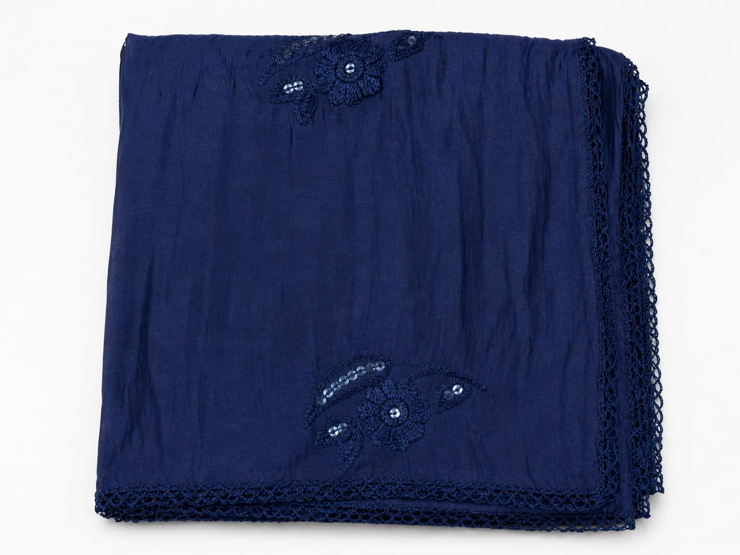 Self Floral Embroidery Chanderi Cotton Dupatta for Men | Navy Blue - view 6