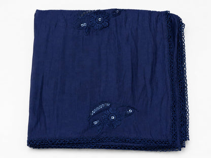 Self Floral Embroidery Chanderi Cotton Dupatta for Men | Navy Blue - view 6