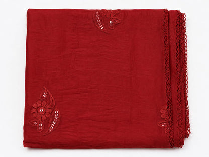 Self Floral Embroidery Chanderi Cotton Dupatta for Women | Red - view 5