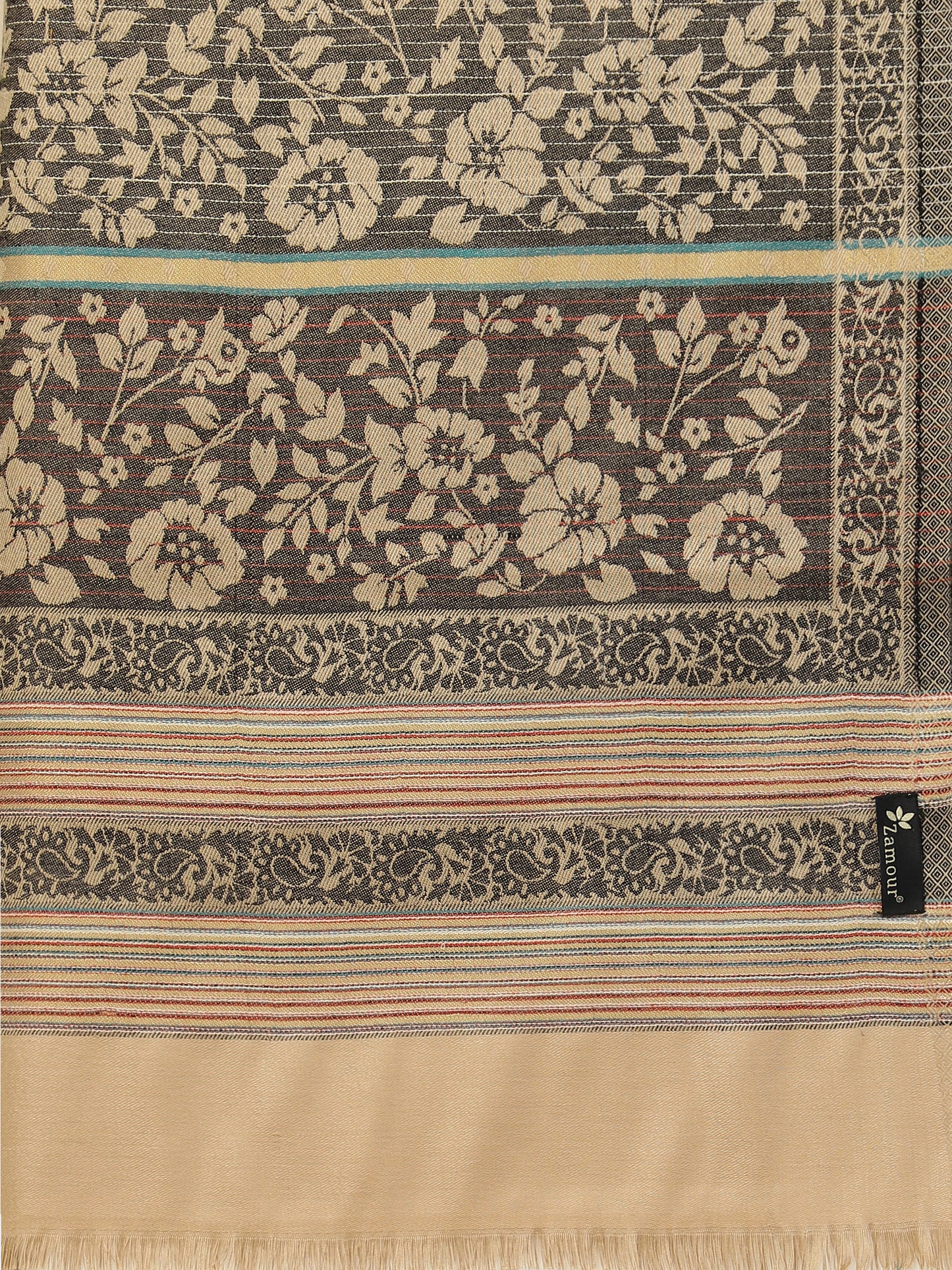 Jacquard Woven Shawl for Women in Floral Patterns | Brown