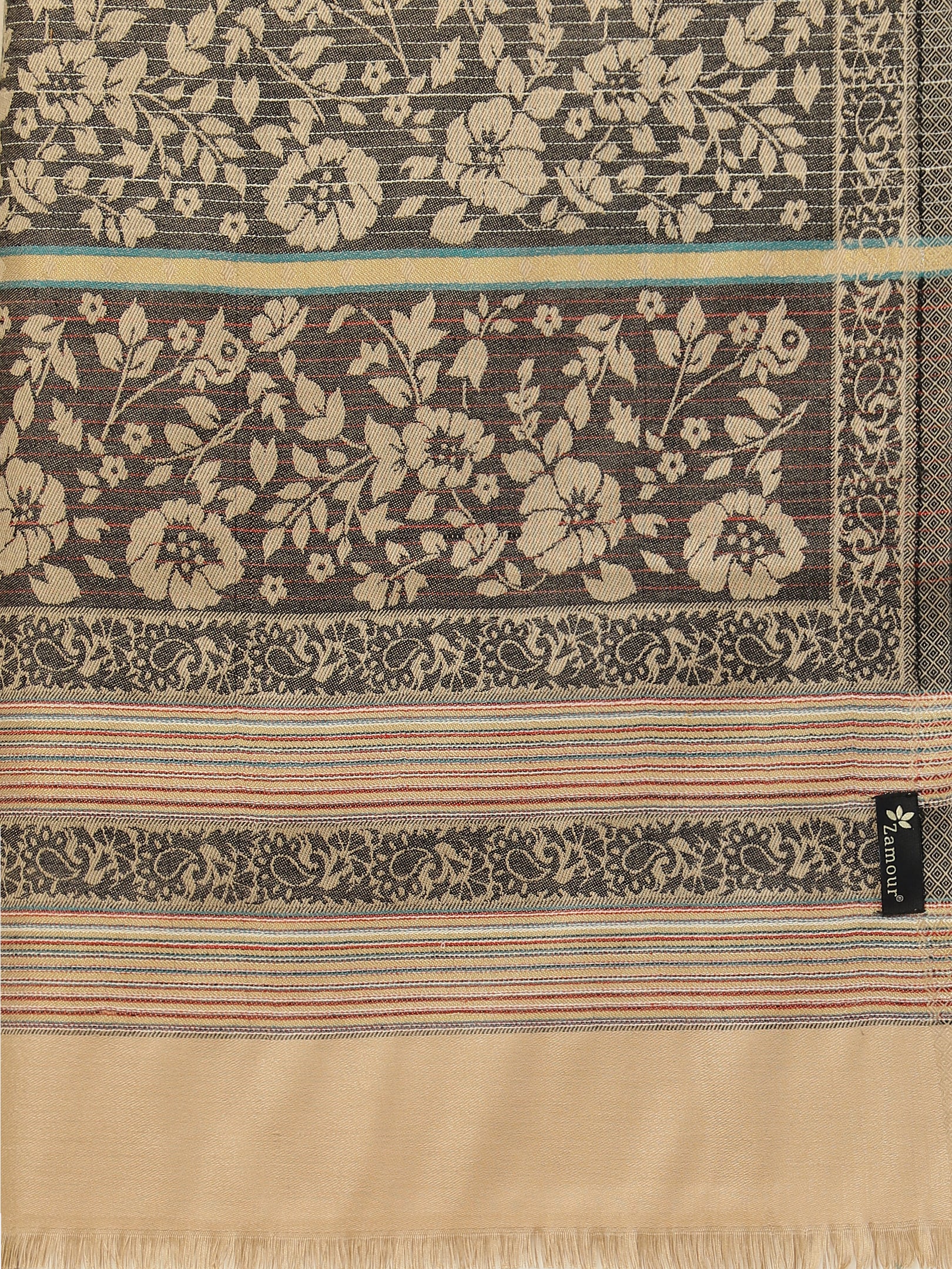 Jacquard Woven Shawl for Women in Floral Patterns | Brown