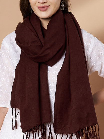 Plain Brown Woolen Stole for Women | Coffee