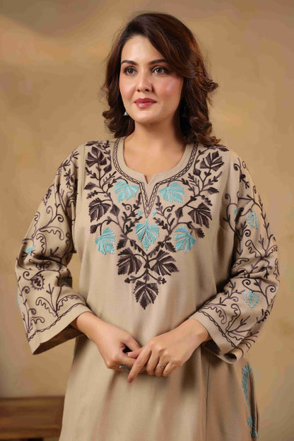 Chinar Embroidery Kashmiri Pheran | Beige