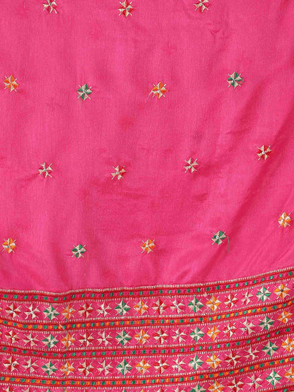 Punjabi Phulkari Dupatta for Men with Heavy Embroidery Border | Pink