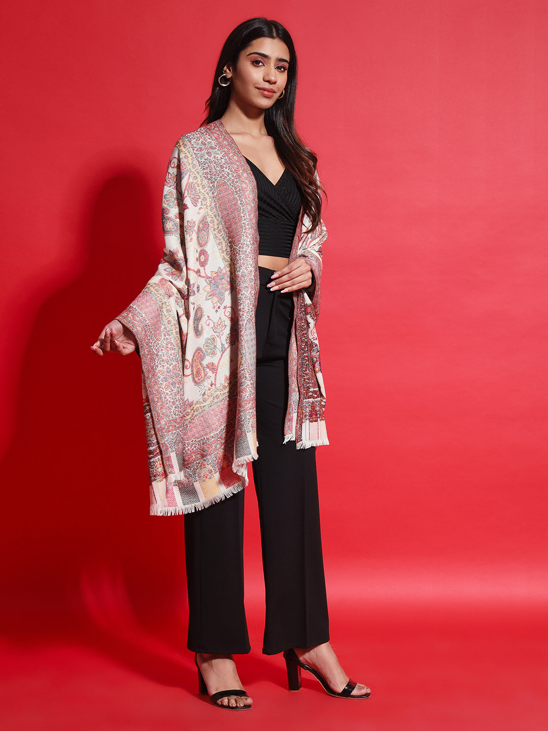 Kani Pure Wool Shawl for Women with Paisley Jaal Pattern | White