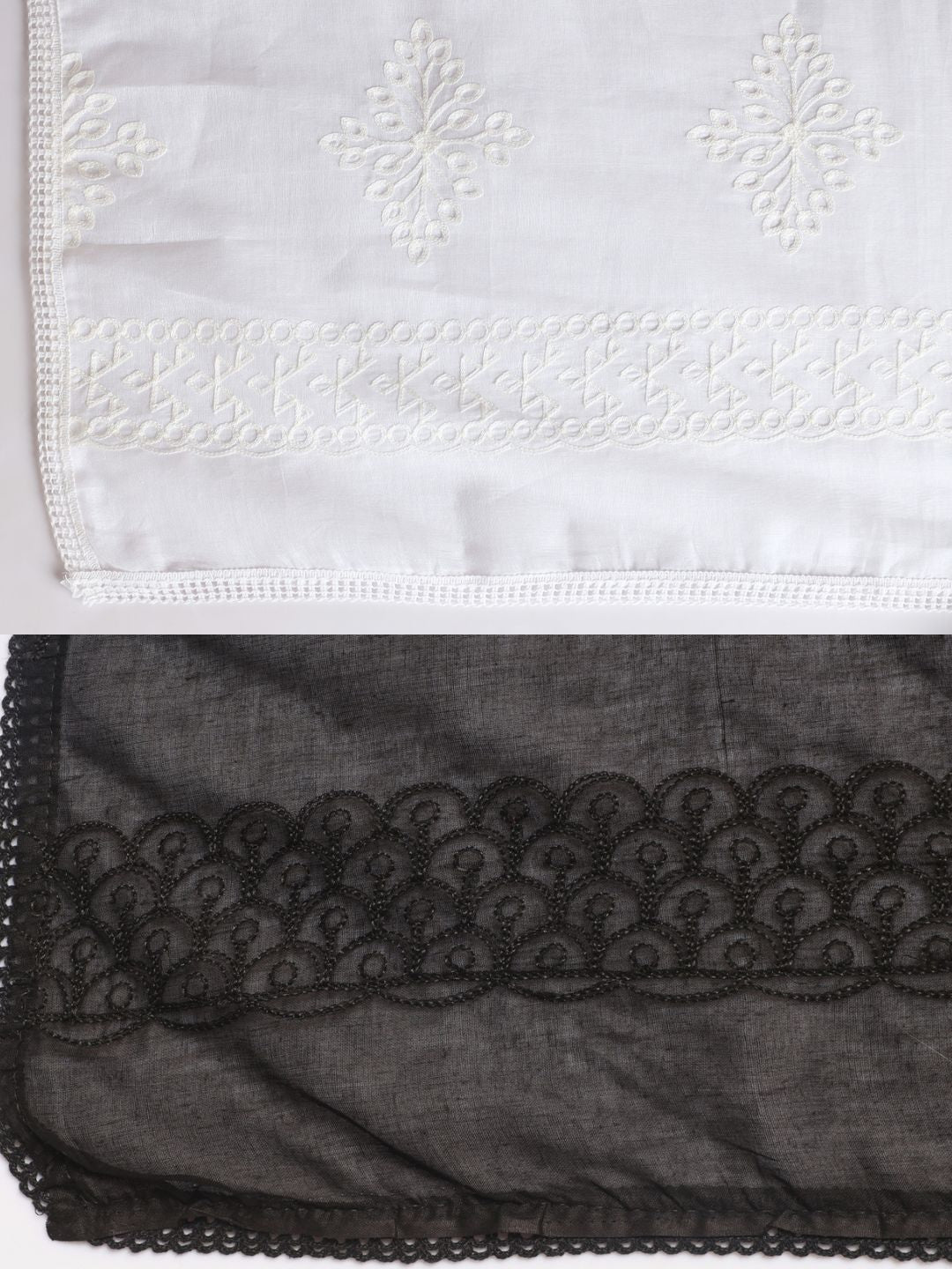 Pair of 2 Pure Cotton Embroidered Dupatta for Women | Black and White