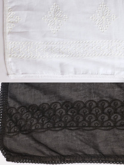 Pair of 2 Pure Cotton Embroidered Dupatta for Women | Black and White