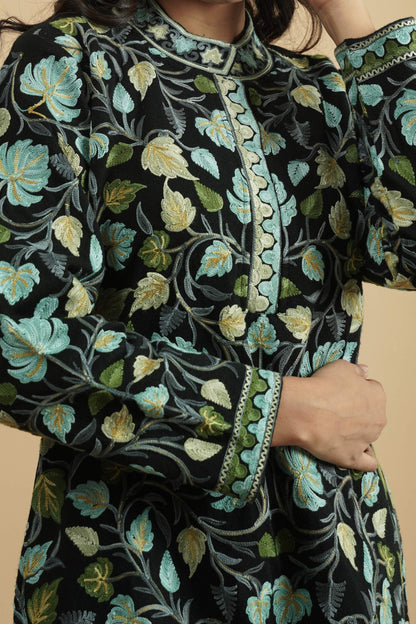 Floral Knitted Aari Embroidery Coord Set | Black