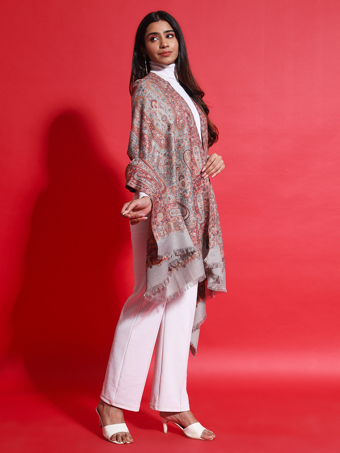 Kani Pure Wool Shawl for Women with Paisley Equisite Royal Pattern | Grey