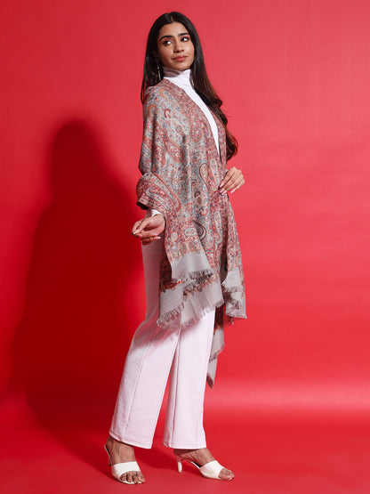 Kani Pure Wool Shawl for Women with Paisley Equisite Royal Pattern | Grey