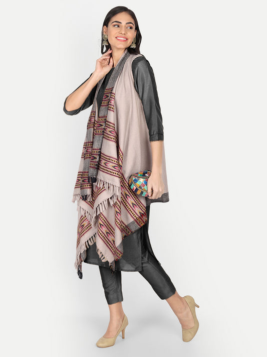 Women's Woven Cape Shrug in Himalayan Stripes | Grey