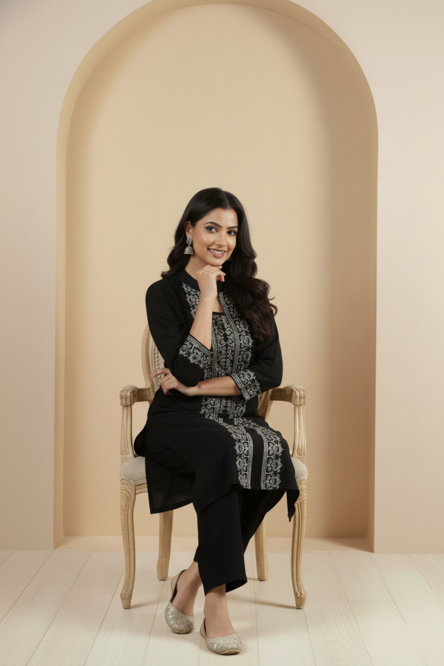 Three-Piece Woolen Knitted Coord Set | Black