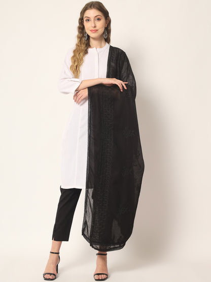 Embroidered Cotton Dupatta for Women | Black