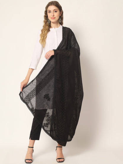 Pair of 2 Pure Cotton Embroidered Dupatta for Women | Black and White