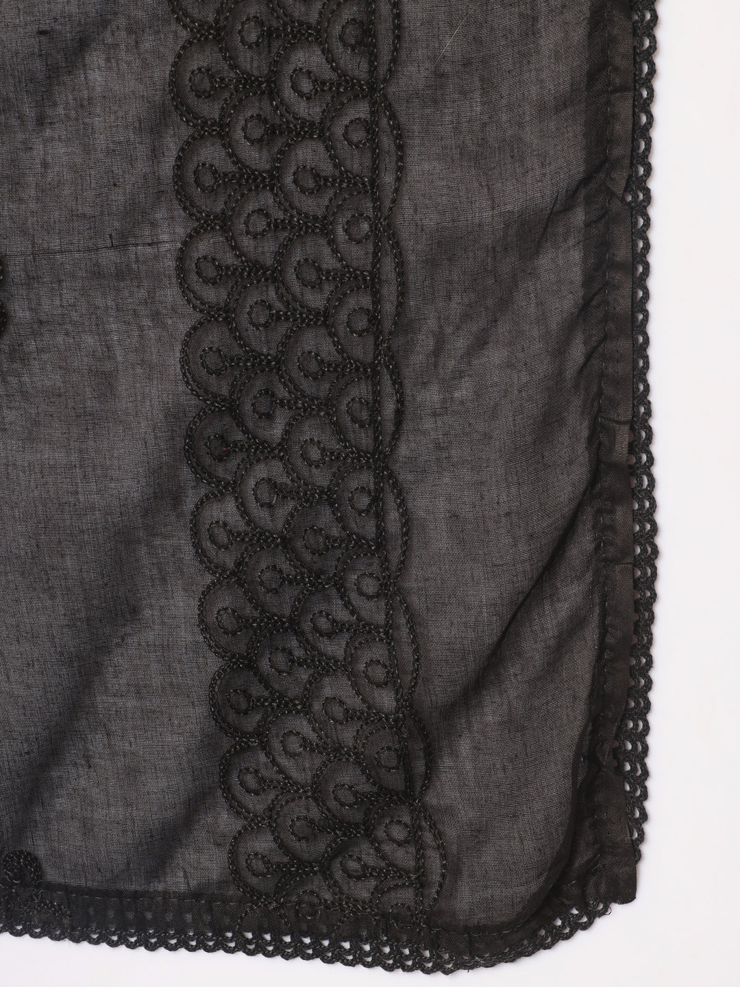 Embroidered Cotton Dupatta for Women | Black