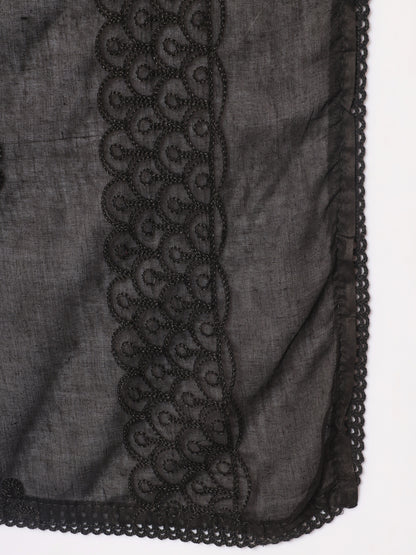 Embroidered Cotton Dupatta for Women | Black