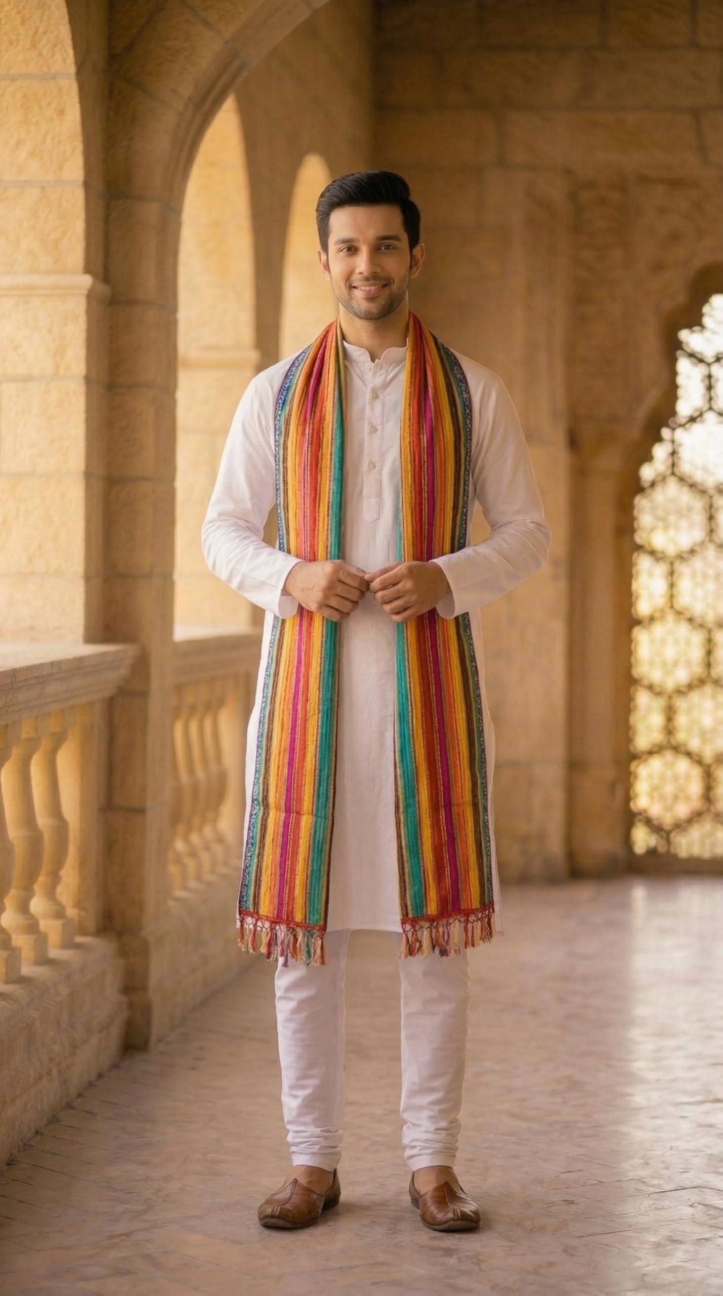 Chinnon Bandhani Dupatta for Men | Multicolor Lines