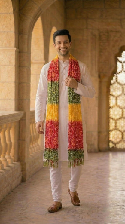 Chinnon Bandhani Dupatta for Men | Multicolor - view 3