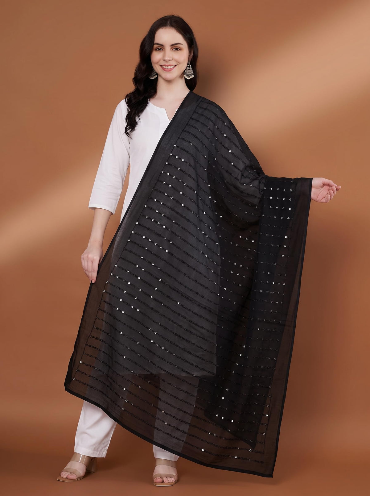 Pure Cotton Embroidered Dupatta for Women with Sequin | Black - view 2