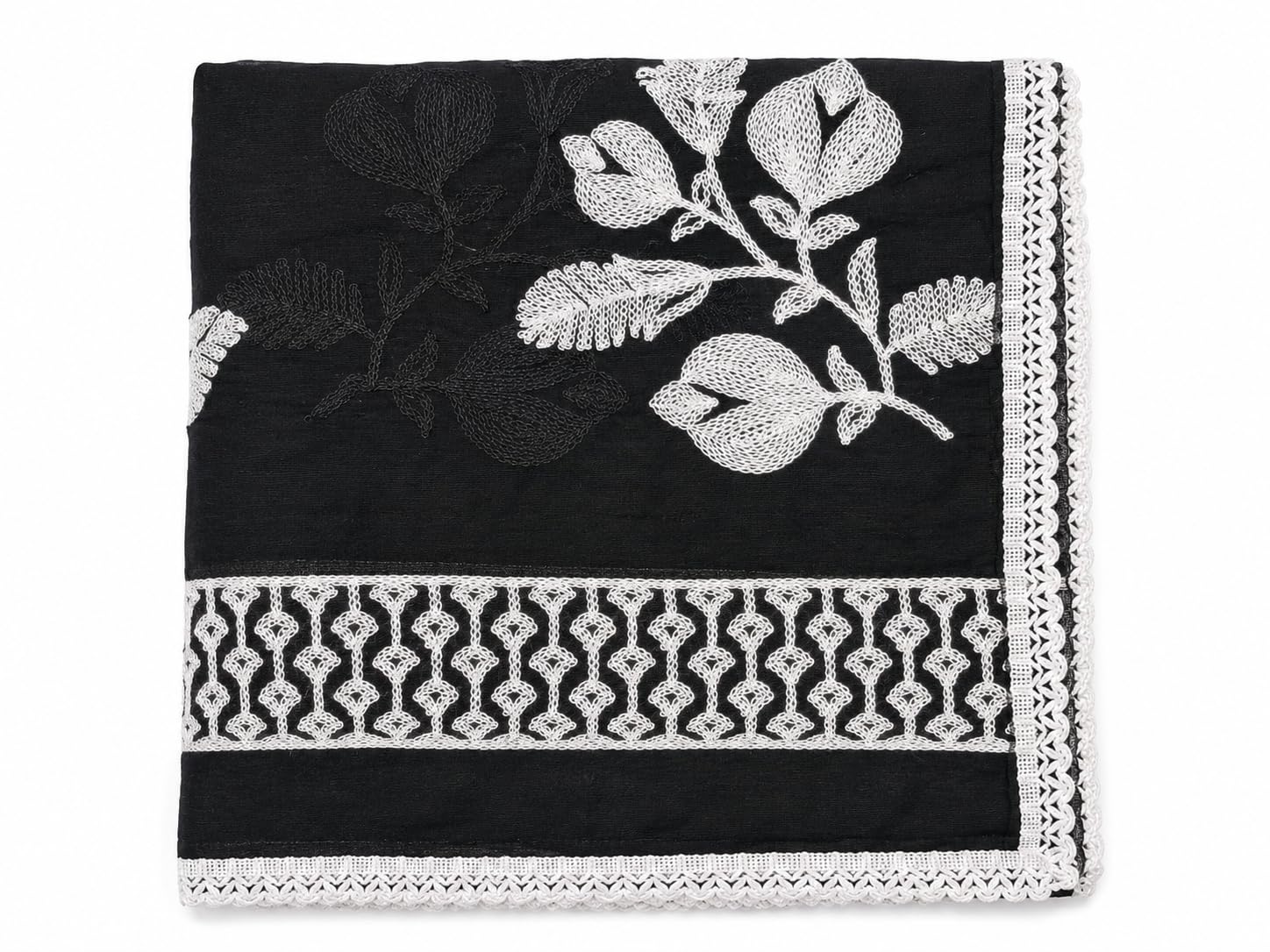Pure Cotton Floral Embroidered Dupatta for Men | Black - view 5