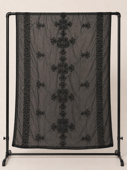 Pure Cotton Self Embroidered Dupatta for Men | Black - view 5