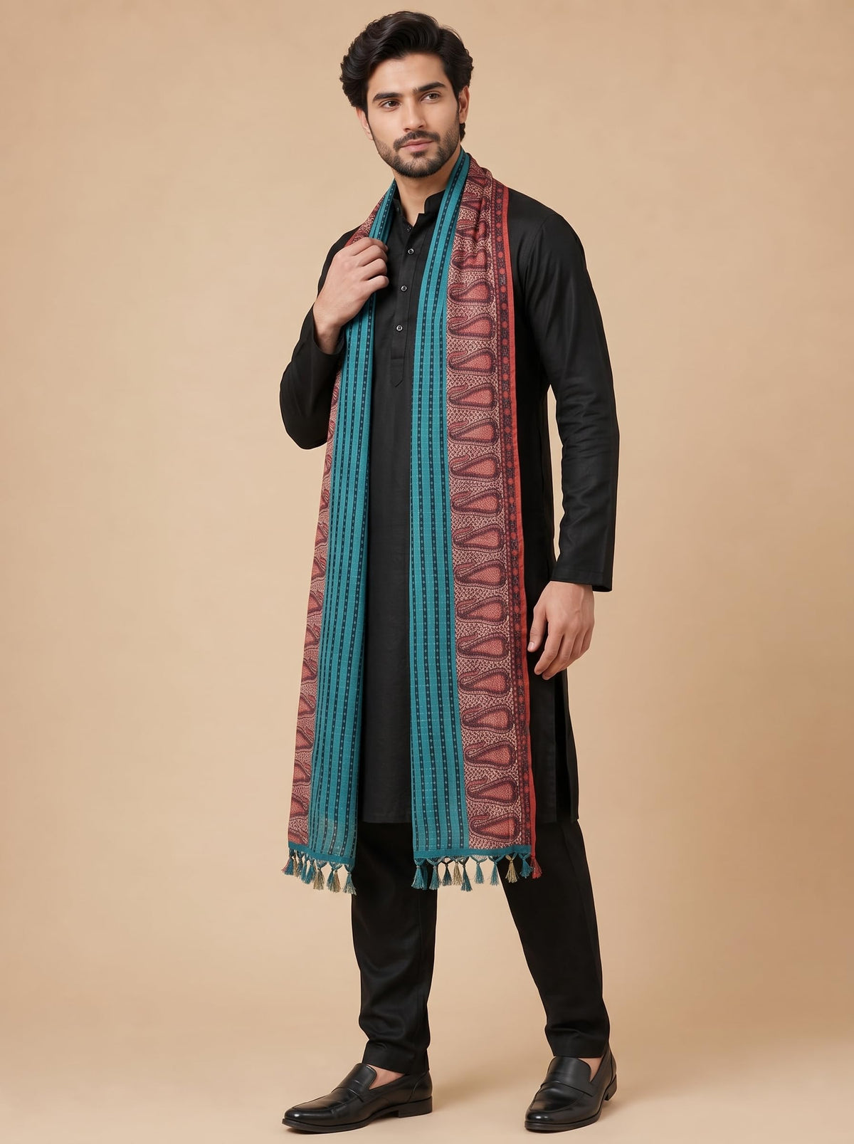 Printed Bandhani Dupatta for Men | Teal Blue - view 4