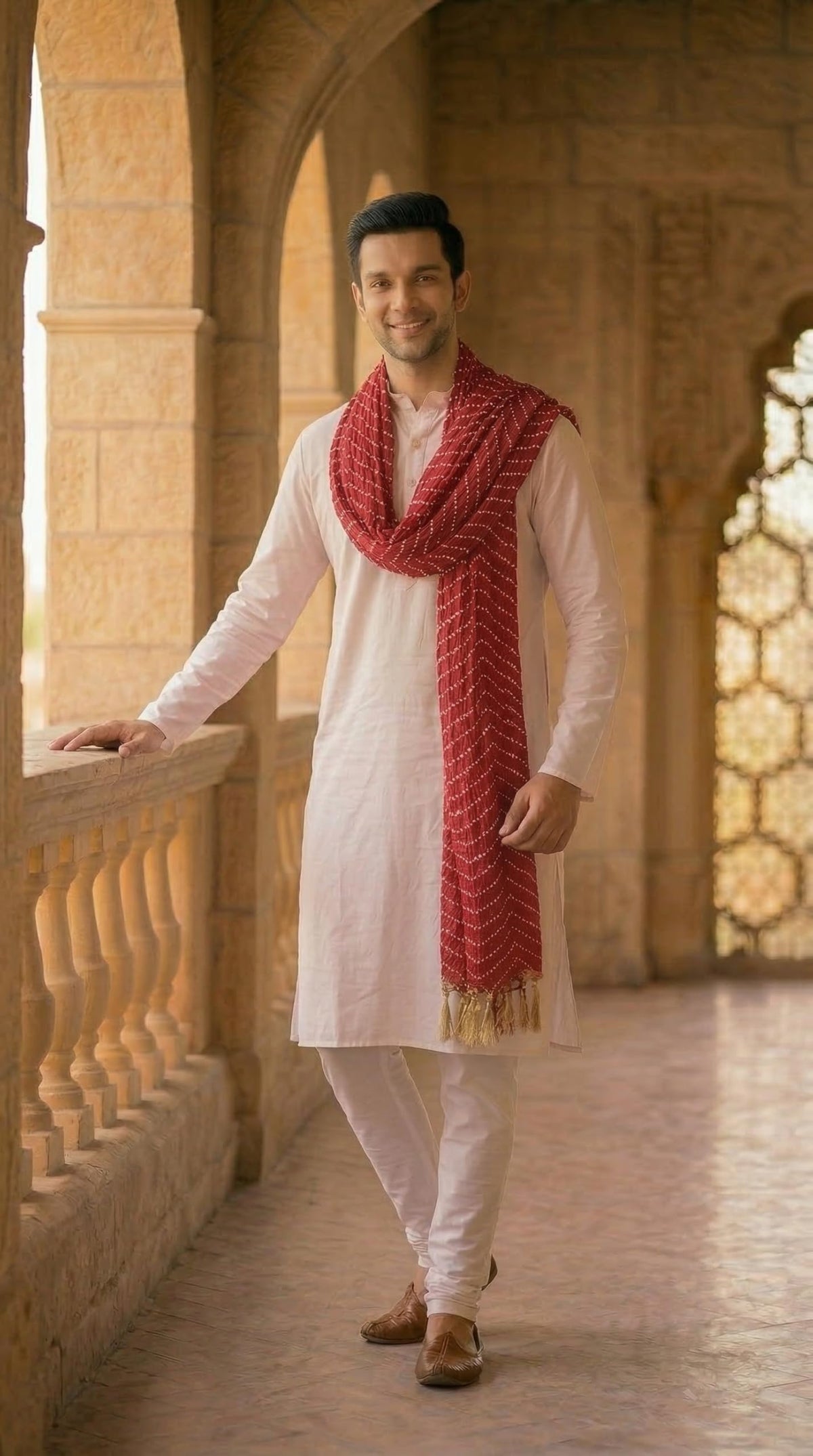 Printed Bandhani Dupatta for Men | Maroon - view 2