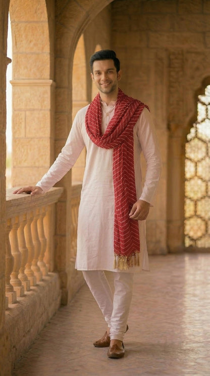 Printed Bandhani Dupatta for Men | Maroon - view 2