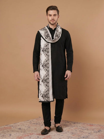 Pure Cotton Floral Embroidery Dupatta for Men | White - view 3