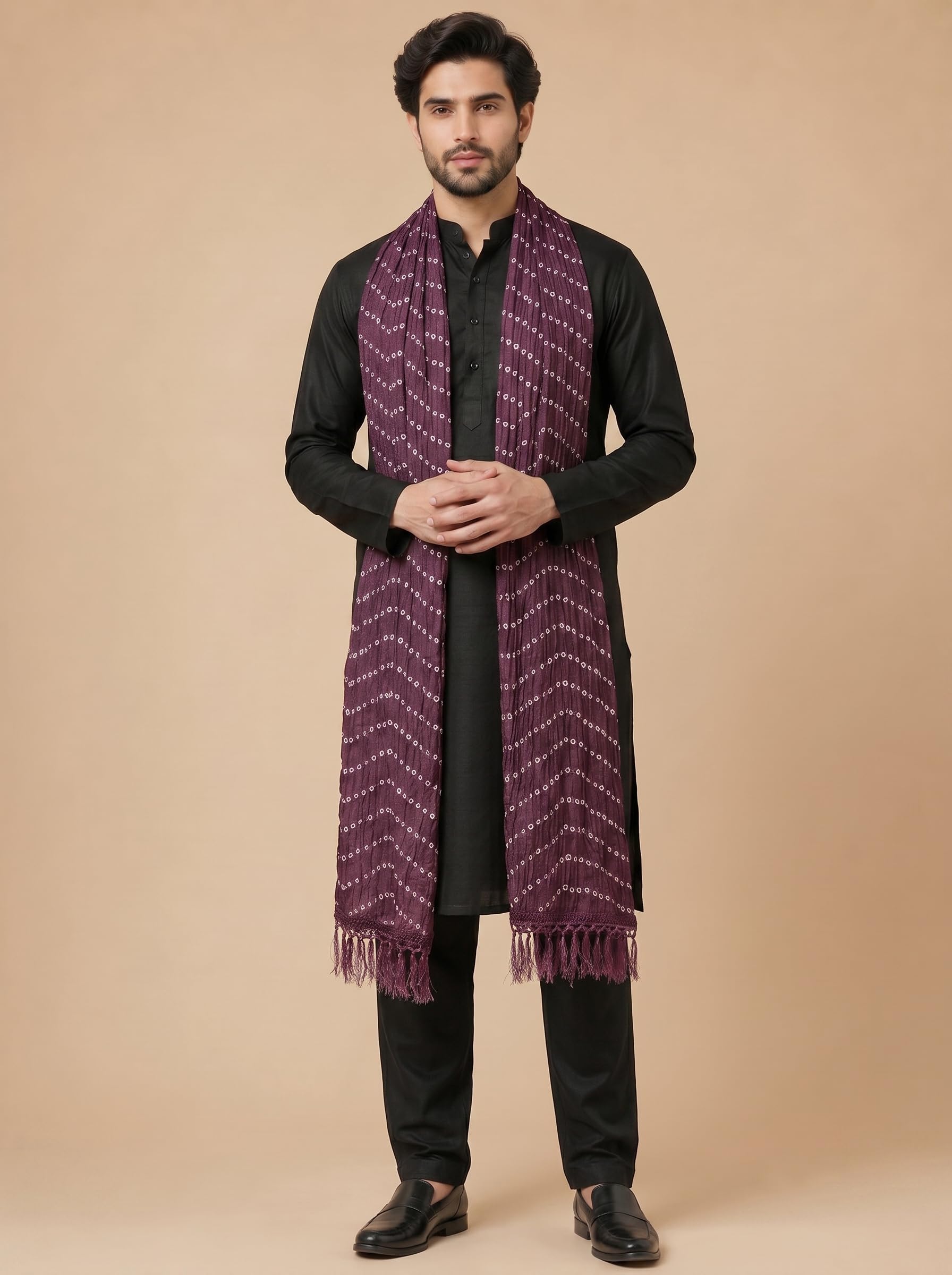 Printed Bandhani Dupatta for Men | Wine