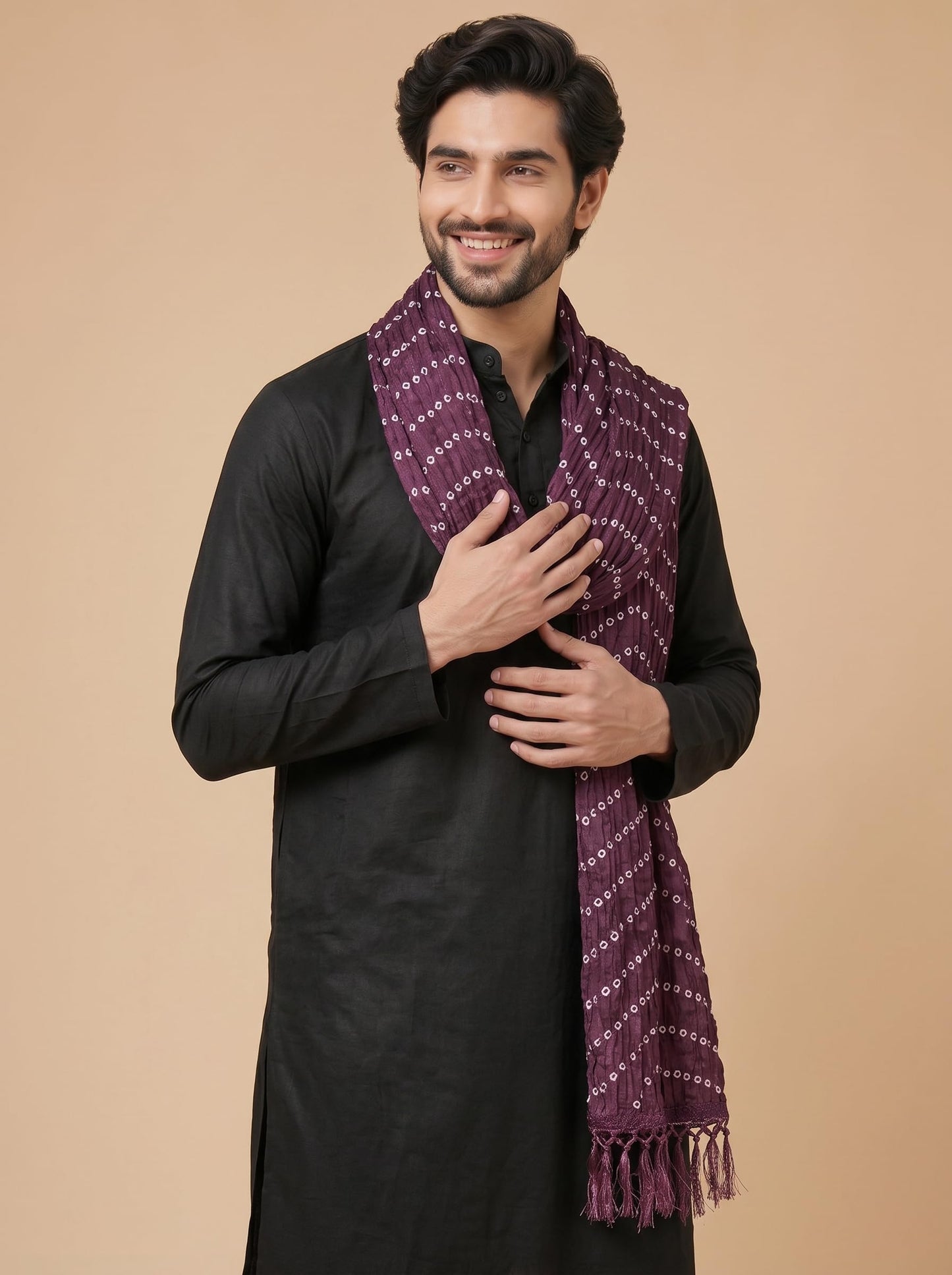 Printed Bandhani Dupatta for Men | Wine - view 5
