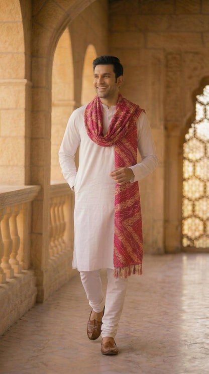Chinnon Bandhani Dupatta for Men | Pink - view 3