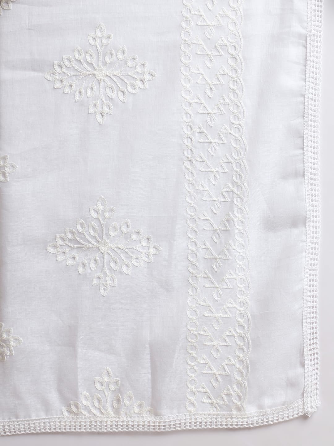 Pure Cotton Self Embroidery Dupatta for Men | White - view 5