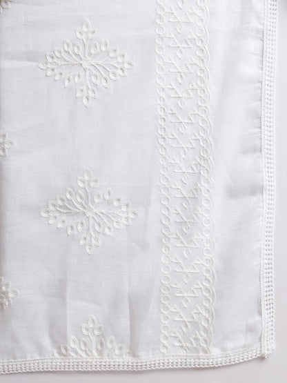 Pure Cotton Self Embroidery Dupatta for Men | White - view 5