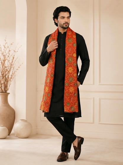 Pure Cotton Embroidered Phulkari Dupatta for Men | Red - view 3