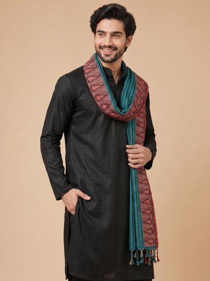 Printed Bandhani Dupatta for Men | Teal Blue - view 3