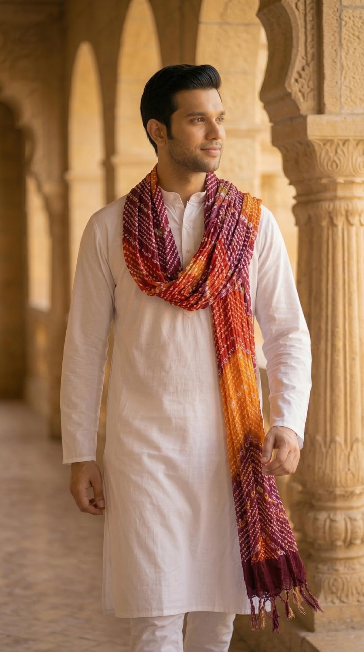 Chinnon Bandhani Dupatta for Men | Multicolor Orange - view 3