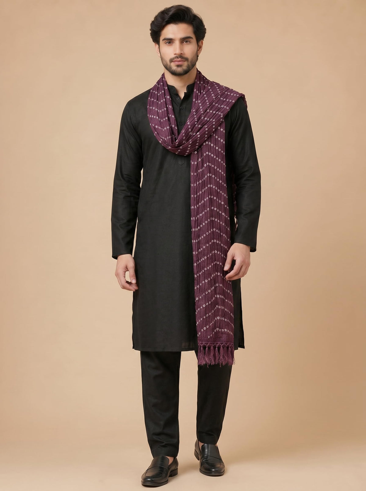Printed Bandhani Dupatta for Men | Wine - view 4