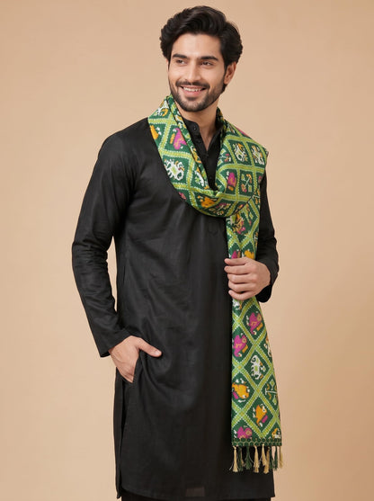 Printed Bandhani Dupatta for Men | Green - view 4