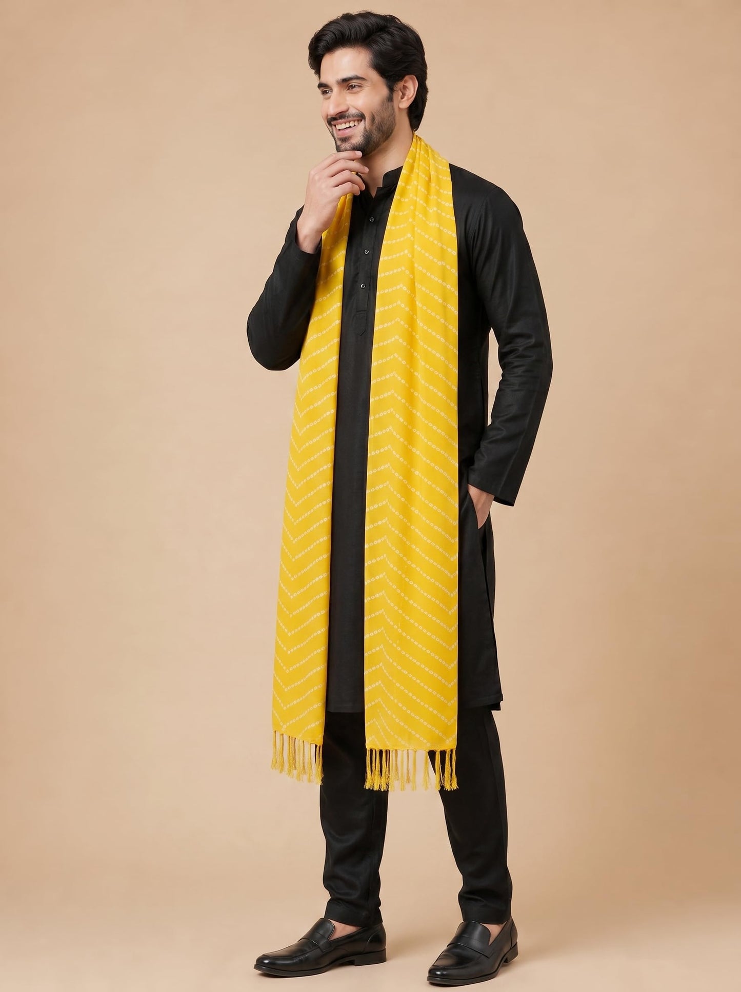 Printed Bandhani Dupatta for Men | Yellow - view 3