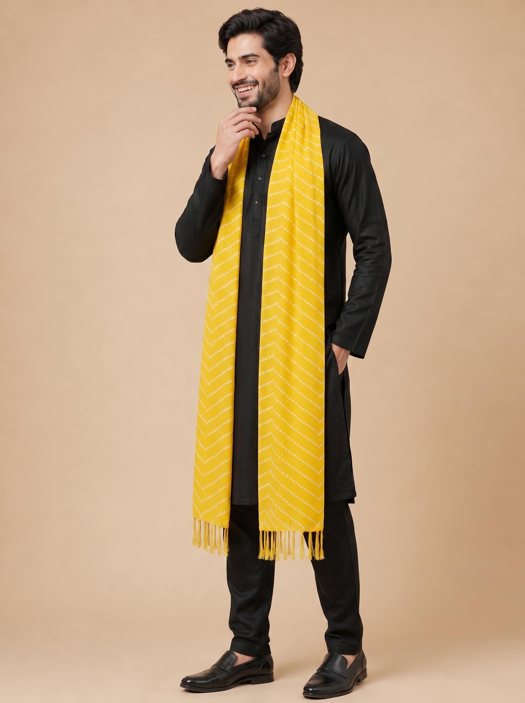 Printed Bandhani Dupatta for Men | Yellow - view 3