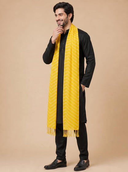 Printed Bandhani Dupatta for Men | Yellow - view 3