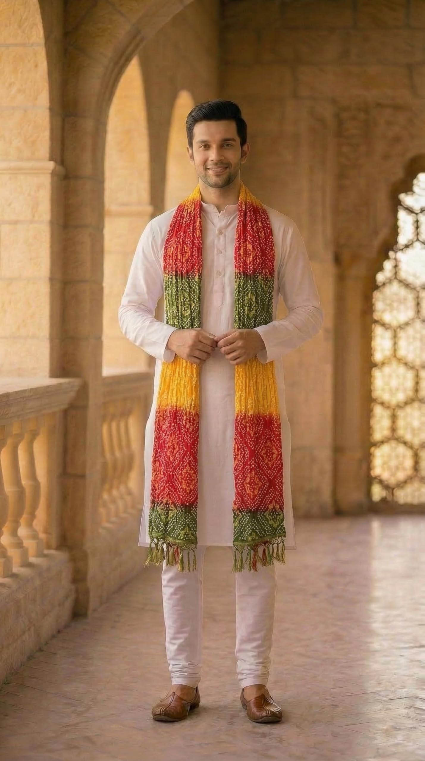 Chinnon Bandhani Dupatta for Men | Multicolor