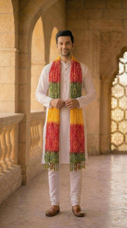 Chinnon Bandhani Dupatta for Men | Multicolor