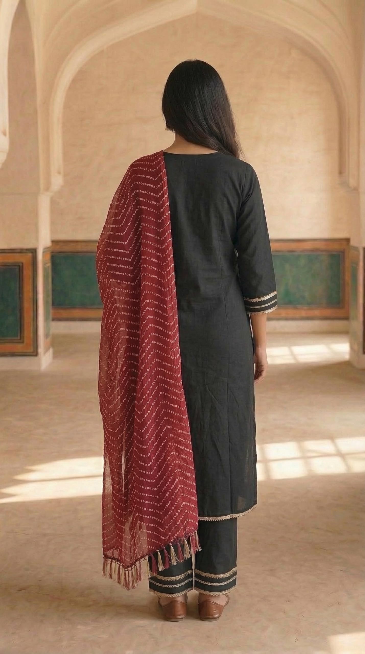 Printed Bandhani Dupatta for Women | Maroon - view 3