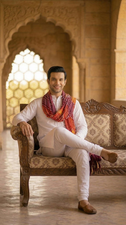 Chinnon Bandhani Dupatta for Men | Multicolor Orange - view 4